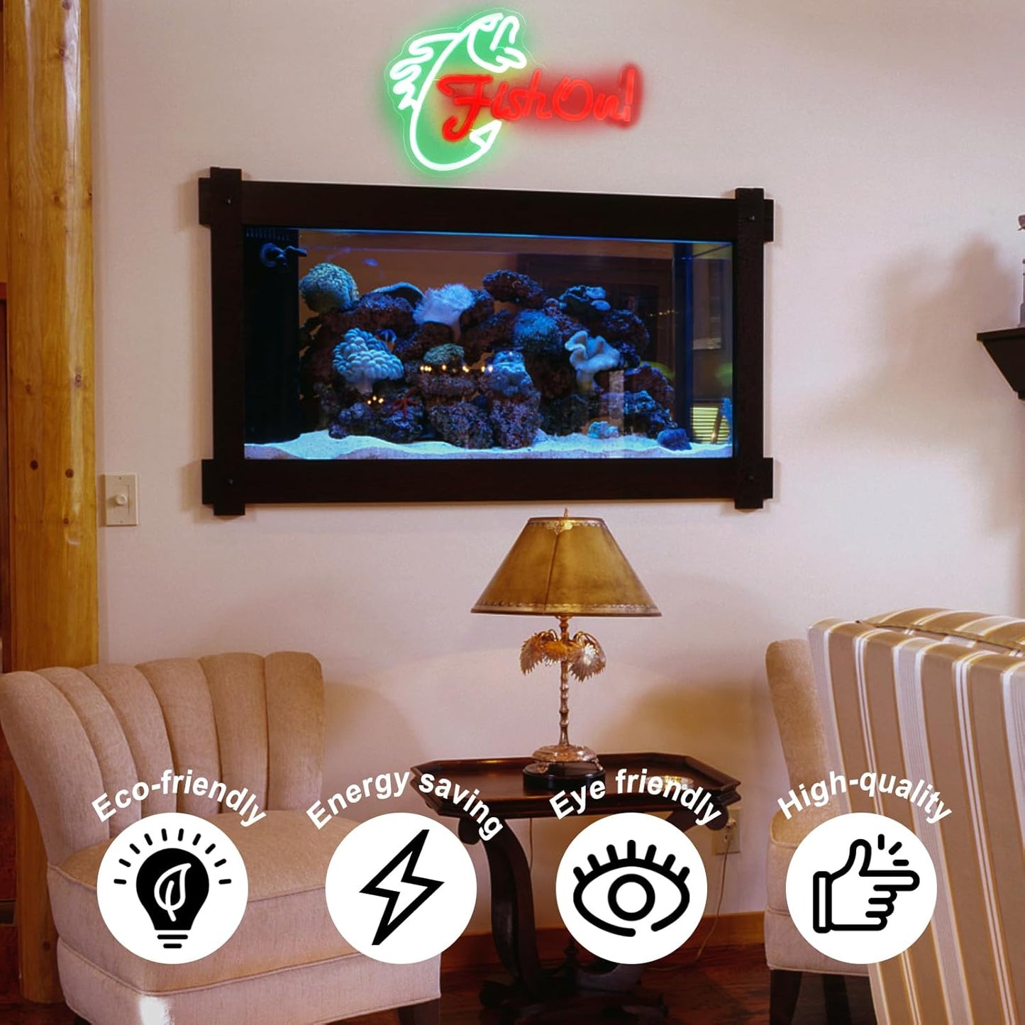 Fish On Neon Sign Go Fishing LED Signs for Wall Green Red Neon Light Dimmable Neon Lights Signs Fish Neon Light Up Sign for Bedroom Living Room Man Cave Yacht Decor Men Gifts