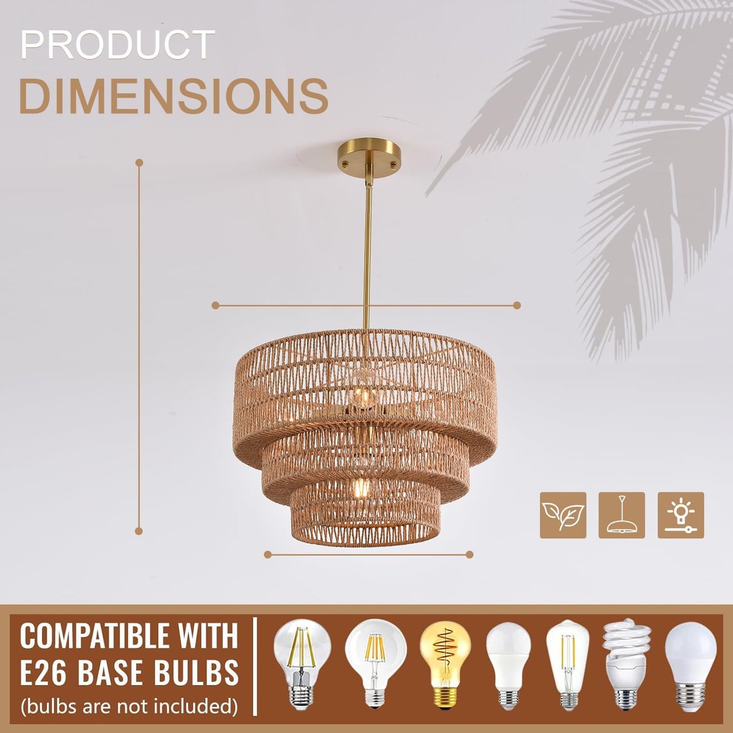 4-Light Boho Rattan Chandelier Light Fixture 17.7" 3-Tier Farmhouse Boho Chandelier Hand Woven Rattan Pendant Light Rustic