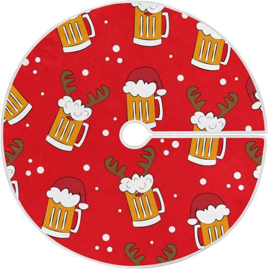 Christmas Funny Beer Tree Skirt, Seasonal Tree Mat Holiday Party Supplies Ornaments Indoor Outdoor Decorations for Tabletop Trees 47.2 Inches