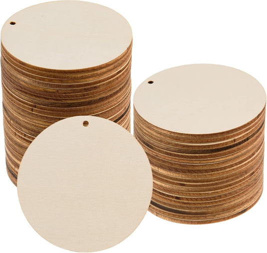 120 Pcs 3 Inch Unfinished Rounds Wooden Circles with Holes Wooden Tags Round Wood Discs Cutouts for Crafts Natural Blank Wood Circle Ornaments Hanging Tags for DIY Crafts, Painting, Christmas Decor