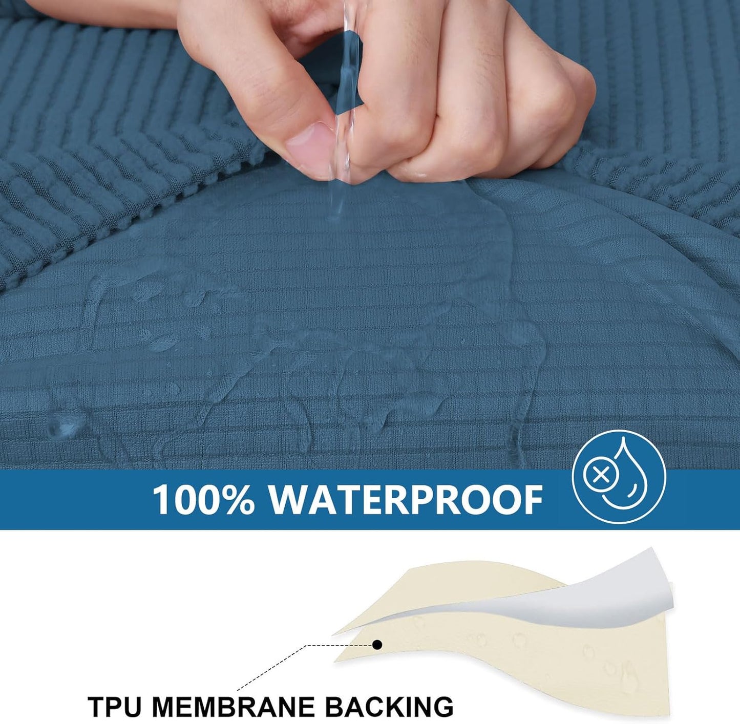 hyha Waterproof Couch Cushion Covers for Pets, Non Slip Sofa Seat Cover for Dogs Washable, Soft Thick Stretch Jacquard Fabric, Sofa Slipcovers with Elastic Bottom (1 Piece for Backrest L, Blue)