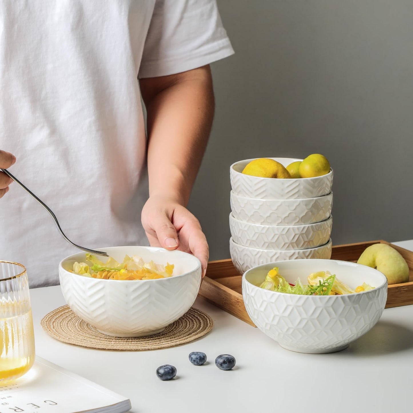 Sureasy Ceramic Cereal Bowls Set of 4-25 oz White Soup Bowls for Kitchen, Perfect for Soup, Pasta and Salad, Microwave & Dishwasher Safe