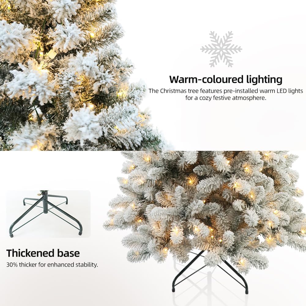 Prelit Christmas Tree with Lights 9ft,Premium Snow Flocked Artificial Xmas Tree, with 2270 Branch Tips and 900 Warm Lightsm,Support Automatique,Perfect Choice for Christmas Decorations,White