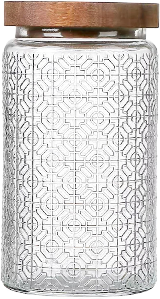 Vintage Glass Jars with Wooden Lids, 34 oz Airtight Glass Food Storage Containers Sets for the Kitchen, Sugar Candy Coffee Cookie Tea Spice Pasta