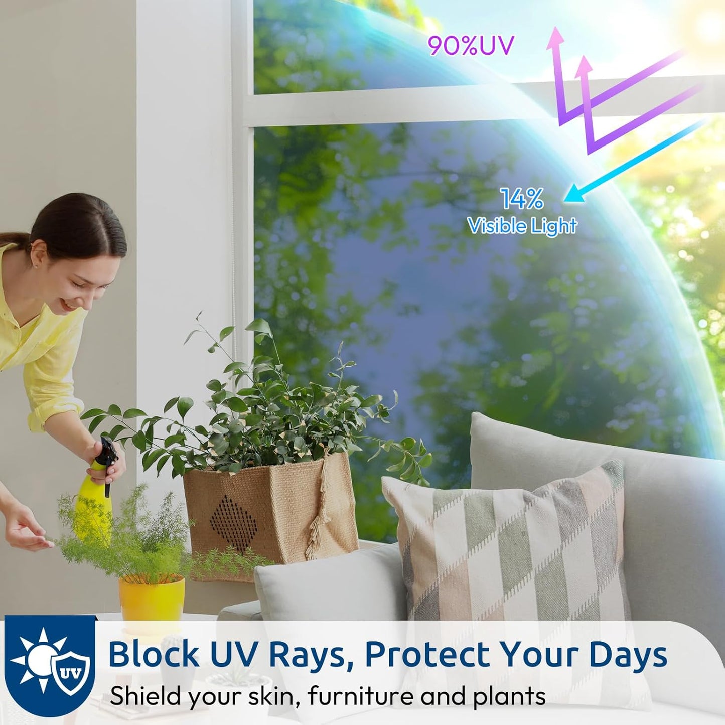 rabbitgoo Window Privacy Film One Way Window Tint for Home, Removable Reflective Heat Sun Blocking Anti UV Glass Door Covering, Mirror Tinting Film House Office, 29.5 in X 13.1 Feet, Blue Silver