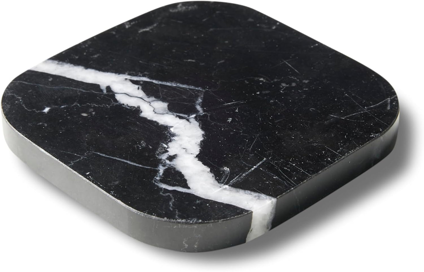 Italian 100% Marble Coasters – Set of 4 – Square Modern Bar Coasters for Drinks, Coffee –Stone Holder for Home Décor, Housewarming Gifts (Black Marquina)