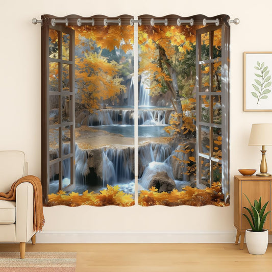 Landscape Blackout Curtains for Girls Boys Teens Home Decor, Nature 3D Autumn Fall Forest Maples Grommet Thermal Insulated Drapes Darkening Window Curtain for Bedroom Living Room, 42 x 63 Inch
