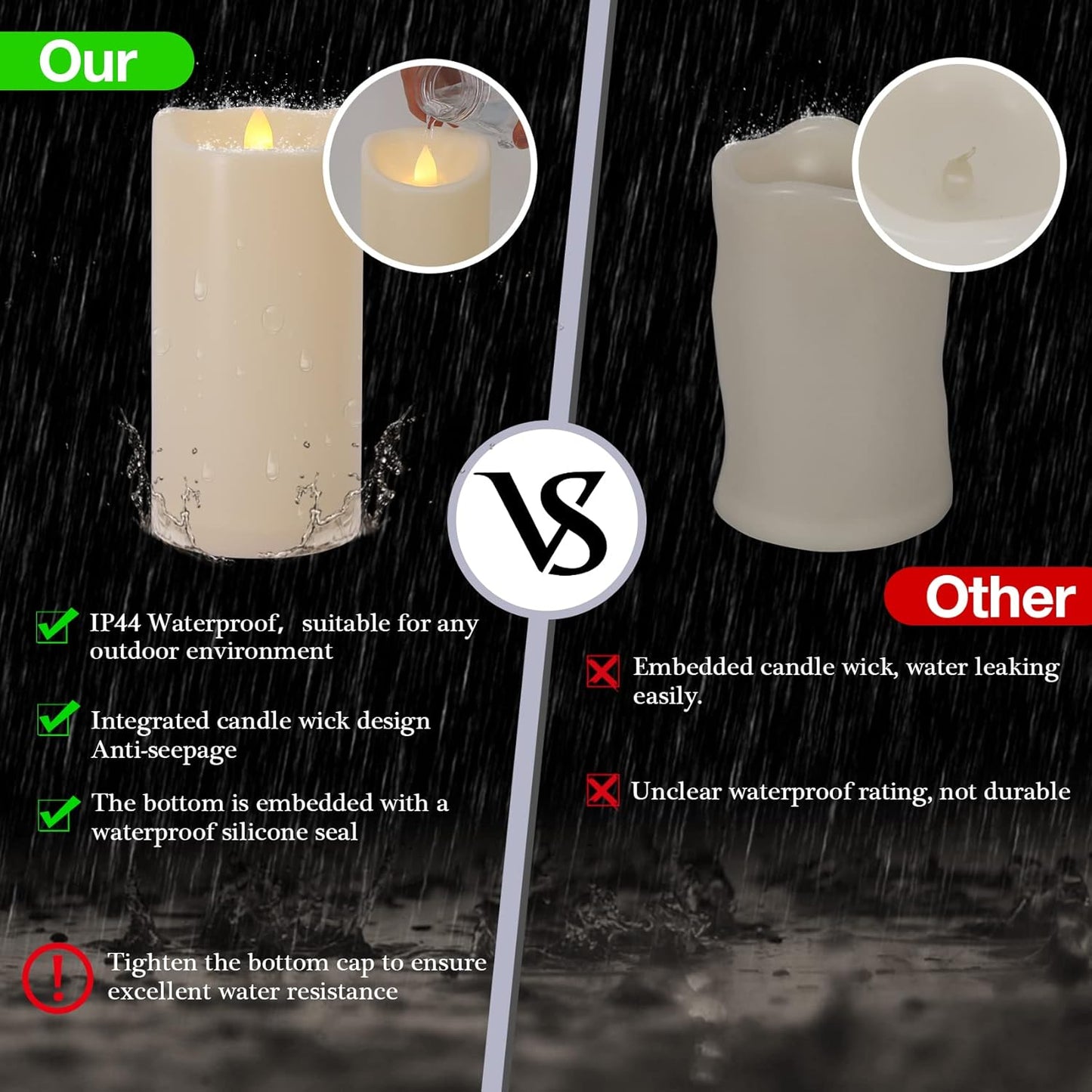 Large Outdoor Waterproof Flameless Candles with Remote and Timers, Battery Operated LED Flickering Pillar Candles, Long-Lasting, Ivory Plastic, D 4" x H 6", 1 Pack