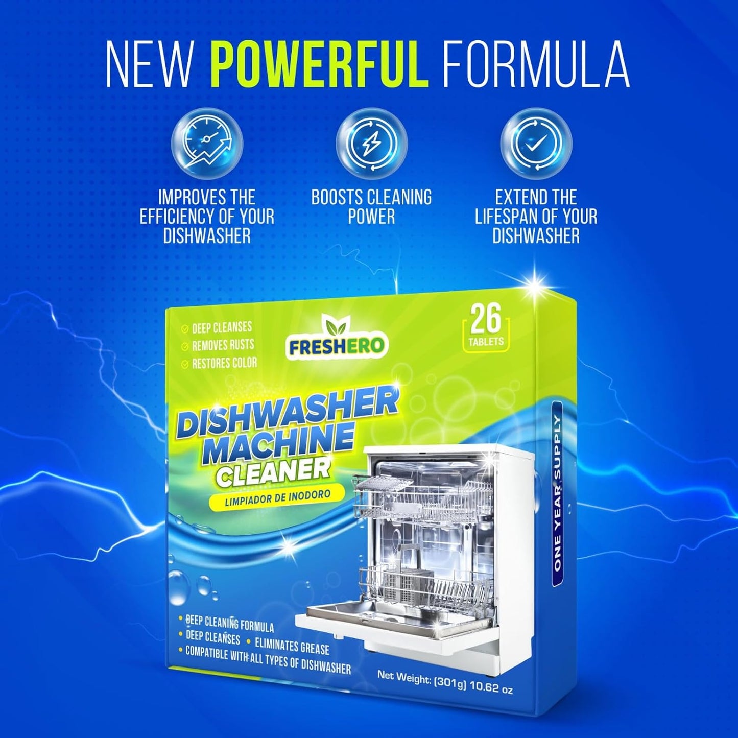 Washing Machine & Dishwasher Cleaner Tablets, 50 Count, Unscented, Compatible with Front/Top Loader & HE Washers, Removes Residue, Stains, Grime & Limescale, 12-Month Supply