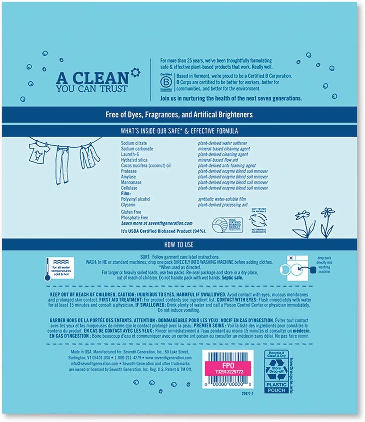 Natural Laundry Detergent Packs, Powder, Unscented, 45 Packets/Pack, 8/Carton