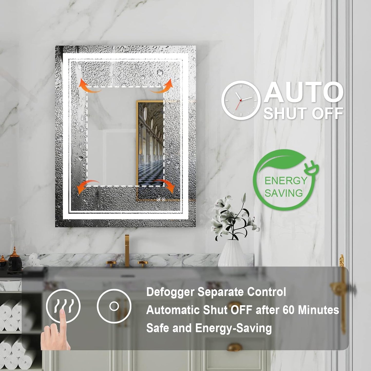 WELLFOR LED Bathroom Vanity Mirror 28 x 36 Inch, Lighted Anti-Fog Dimmable Mirror, IP44 Waterproof Wall Mounted Makeup Mirror, Packed with US Standard Plug and Touch Switch, (Horizontal/Vertical)