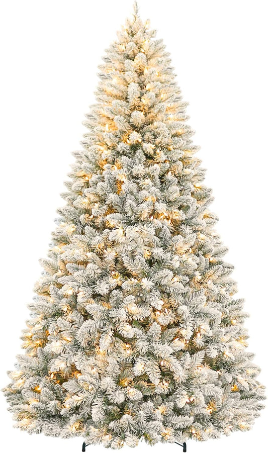 Hykolity 6 ft Prelit Snow Flocked Christmas Tree, Artificial Christmas Tree with 250 Warm White Lights, 1032 Tips, Metal Stand and Hinged Branches
