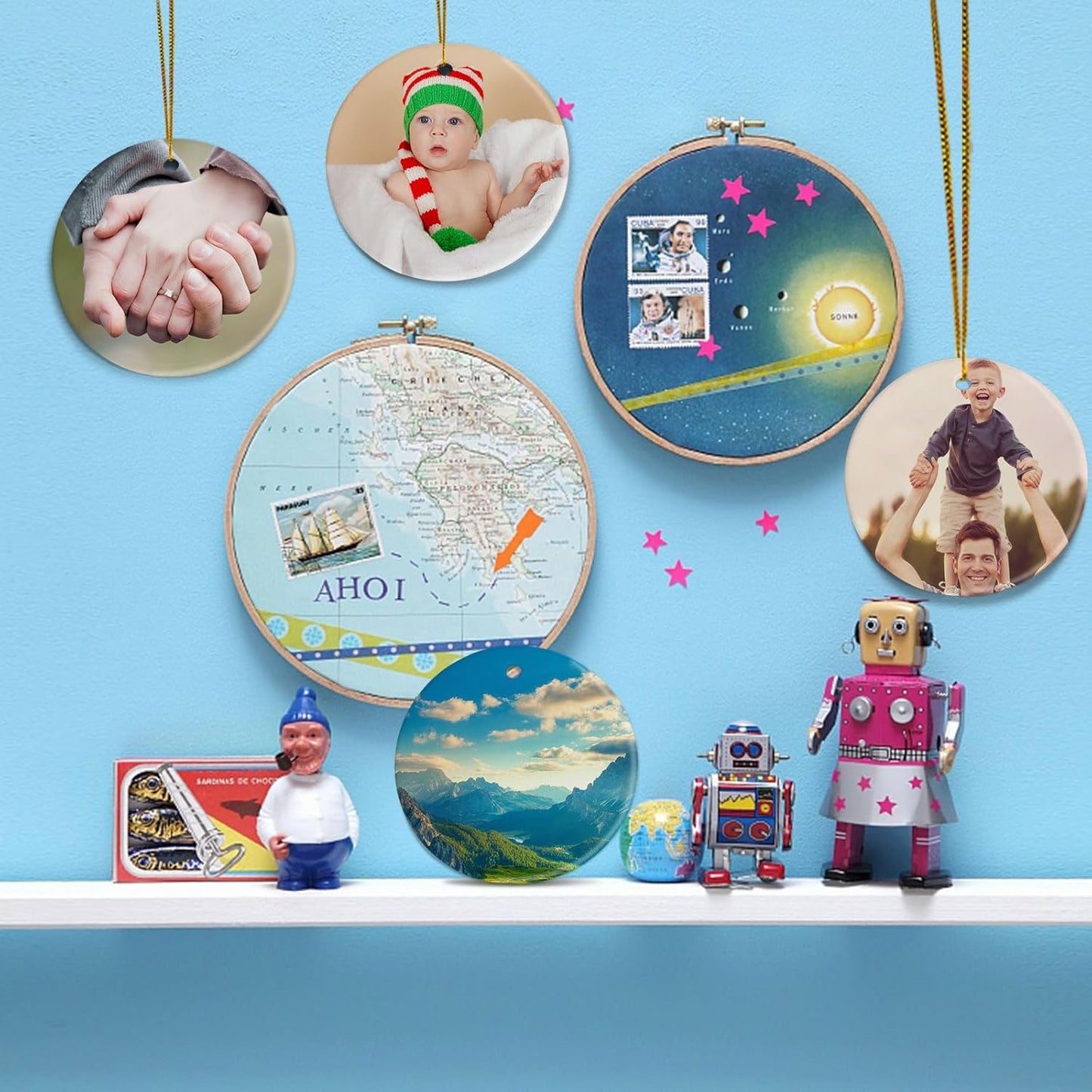 Sublimation Ceramic Ornaments - Bulk White Round Porcelain Ornament Blanks for Heat Press Printing - Personalized Xmas Tree Keepsake Crafts Gift