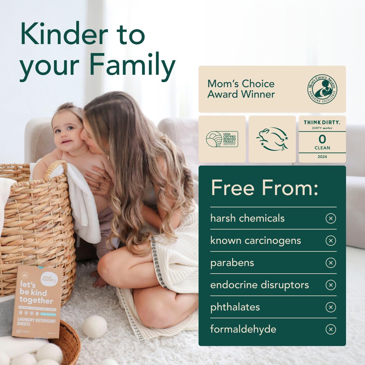 Kind Laundry Detergent Sheets with Stain-Fighting Enzymes - Plant Powered Eco-Friendly Laundry Soap Sheets - Home or Travel Laundry Detergent Fragrance Free, 60 Loads (Mom's Choice Award Winner)