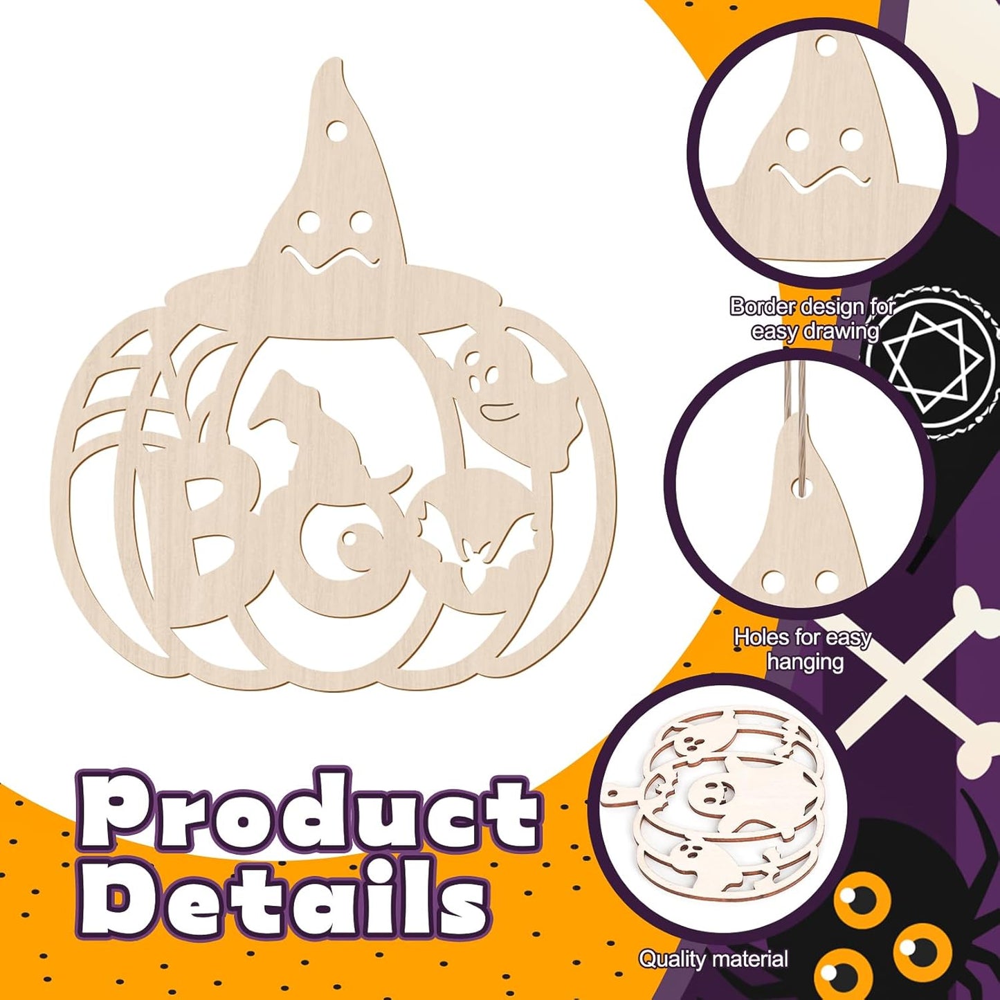 24 PCS Unfinished Wooden Halloween Crafts,Pumpkin Shaped Hanging Ornaments DIY Wood Craft Cutouts for Halloween Party Decor (Hollow Pumpkin)