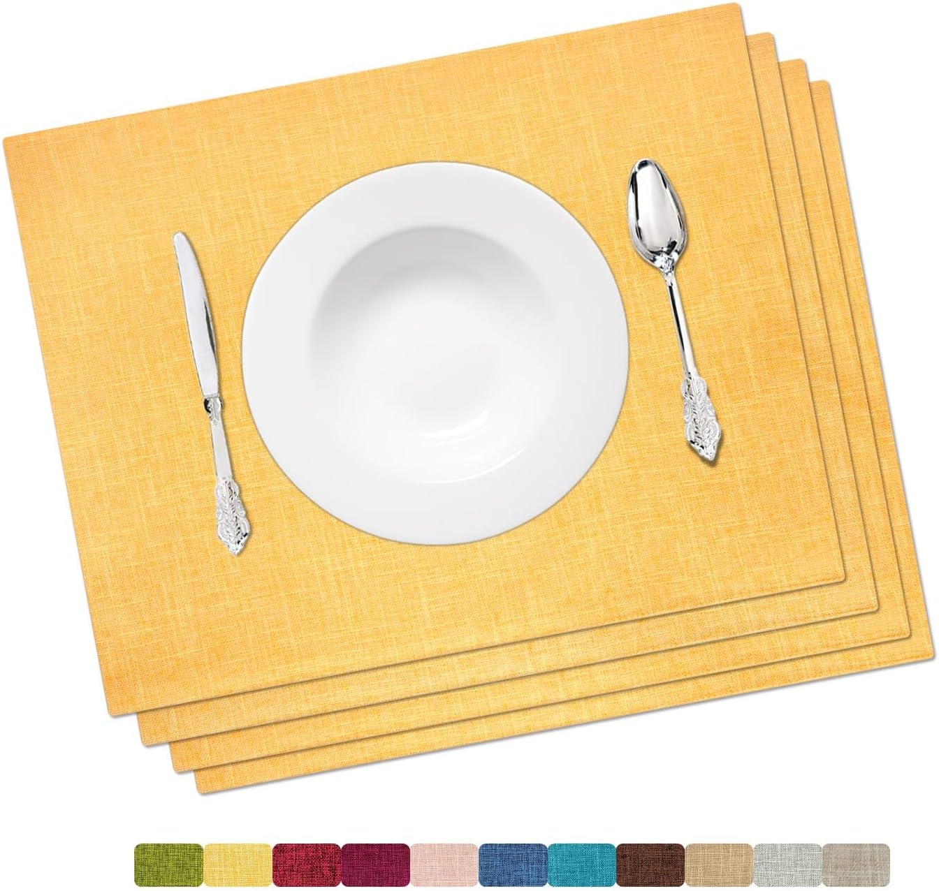 Placemat Set-Washable Place Mats for Parties, Elegant Table Mats for Kitchen Table, Set of 4 Dining Table Placemats, Heat-Resistant Cloth Placemats for Indoor and Outdoor,13x19-Yellow