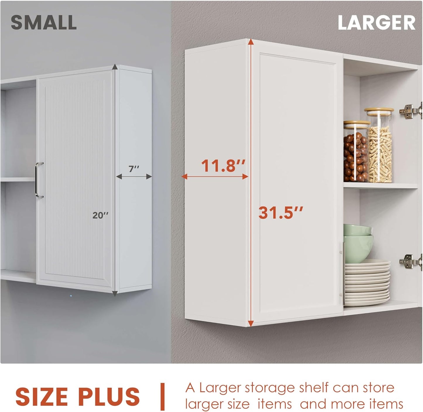 FIMELLO 60" Laundry Room Wall Cabinets with Adjustable Shelf, Large Wall Storage Cabinet, White Wall Cabinet with Doors, Upper Kitchen Cabinet, Cabinets for Laundry, Bathroom, Kitchen -White