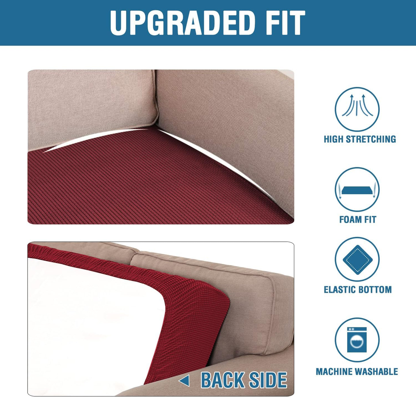 H.VERSAILTEX Super Stretch Individual Seat Cushion Covers Sofa Covers Couch Cushion Covers Slipcover Sets Thick Jacquard Textured Twill Fabric (1 Piece Loveseat Cushion Cover, Burgundy Red)