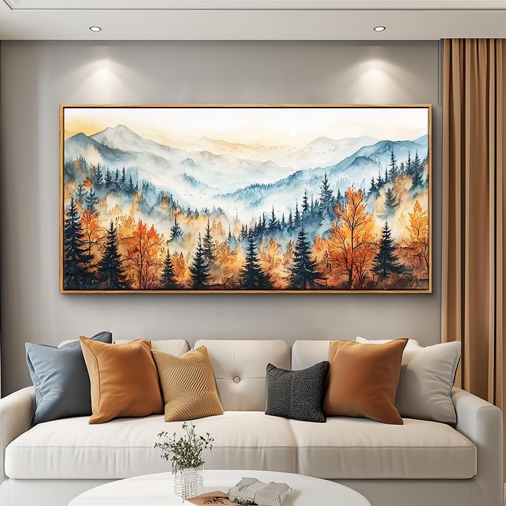 KELIYUAN Large Canvas Wall Decor For Living Room Wood Framed Wall Art For Bedroom Office Farmhouse Murals Abstract Mountain Forest ainting Wall Pictures Restaurant Modern Room Home Decor 30"X60"