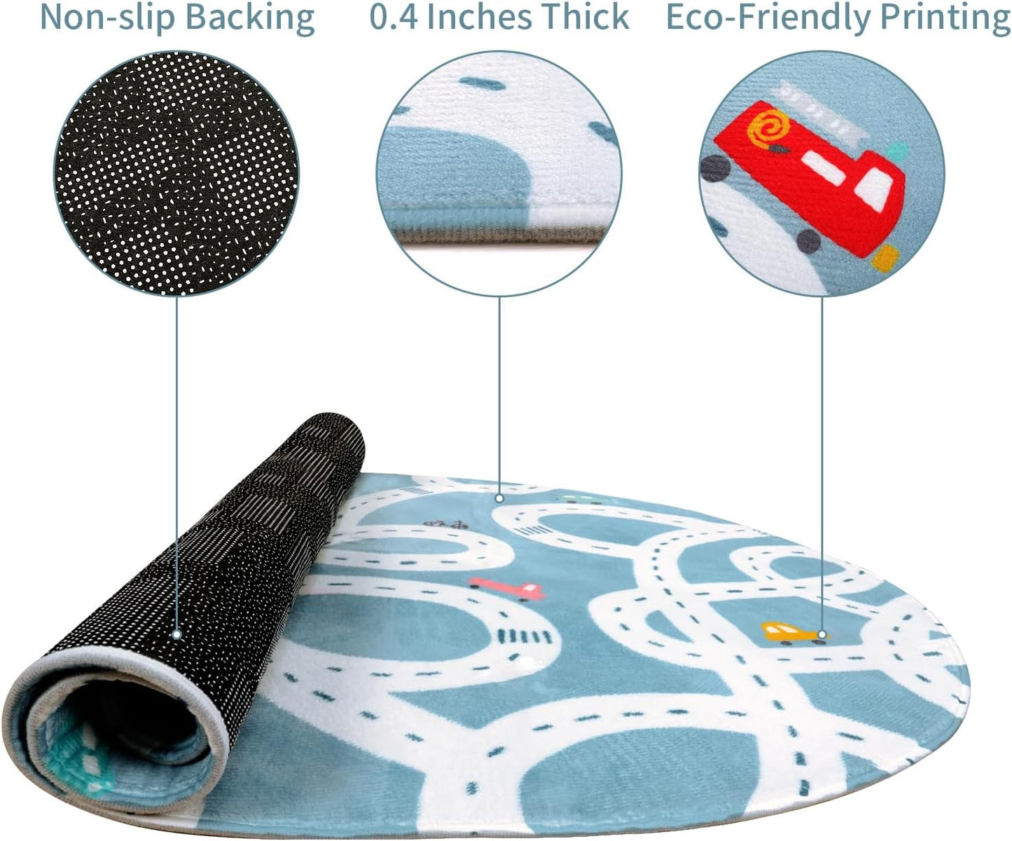 STARUIA Small Road Rug for Kids Room, 3'x5' Washable Kids Play Rug for Baby Nursery, Non-Slip Car Rugs for Playroom, Kid Play Mat Blue Traffic Carpet for Boys Girls Dorm Toy Room Tent