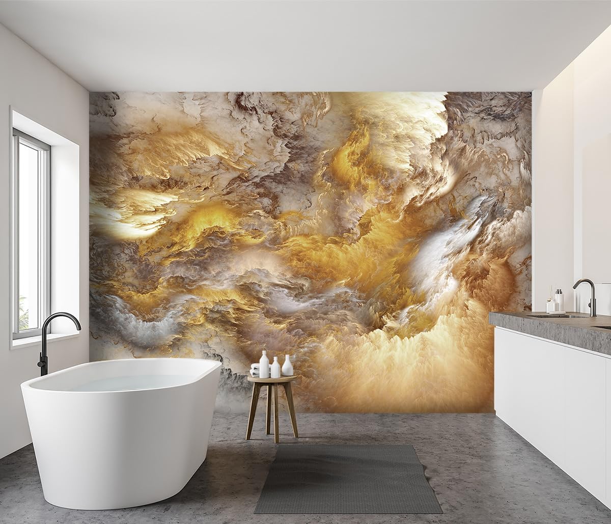 -Golden Clouds Ceiling Fabric Wallpaper Living Room Bedroom Bathroom Modern Boys Girls Kids Room Abstract Large Mural- 137"x96"（ not Peel and Stick）