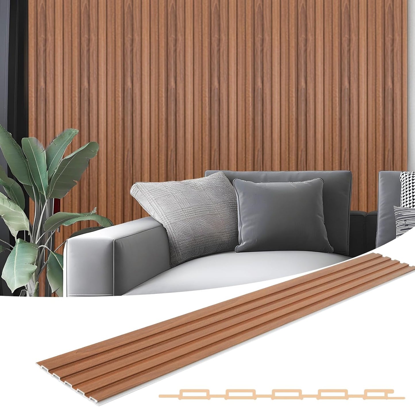 Art3d WPC Slat Wall Panels, 8-Pack 108 x 6 Inch 3D Wall Accents for Interior Wall Decor, Living Room, Bedroom, Teak