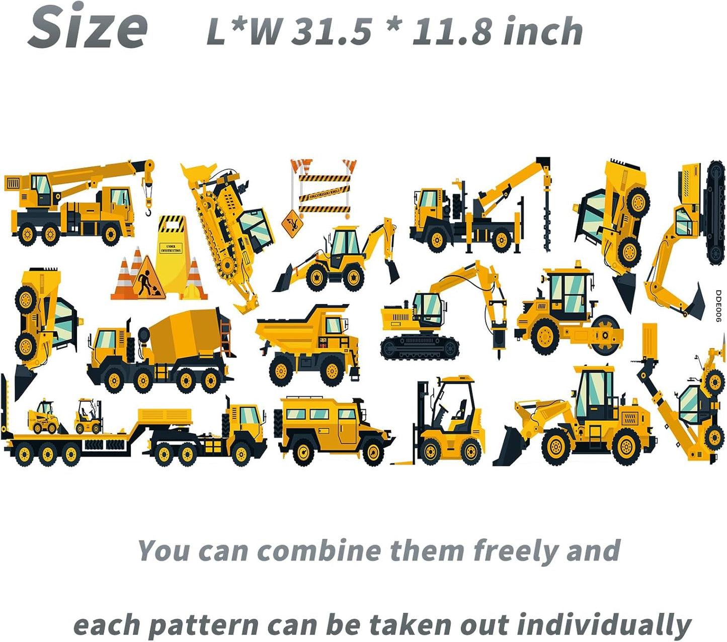 Wall Decals Stickers Construction Vehicles Wall Stickers Tractor Excavator Crane Wall Murals Peel and Stick Removable Wall Decor for Nursery Kid Boys Girls Bedroom Living Room Playroom Classroom