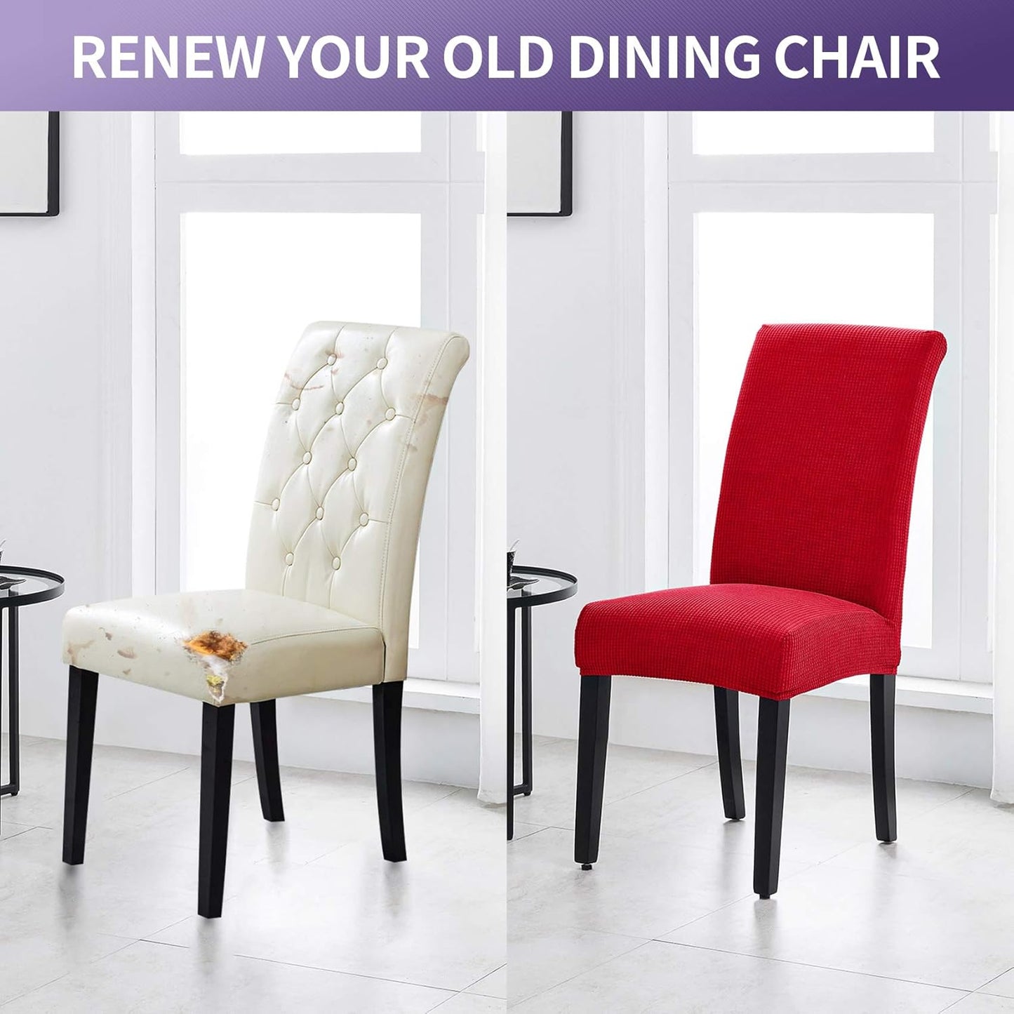 Joccun Chair Covers for Dining Room Set of 6, Dining Chair Slipcovers Stretch Dining Room Chair Covers Seat Protector,Washable Parsons Chair Cover for Home,Hotel,Banquet(Ruby,6 Pack)