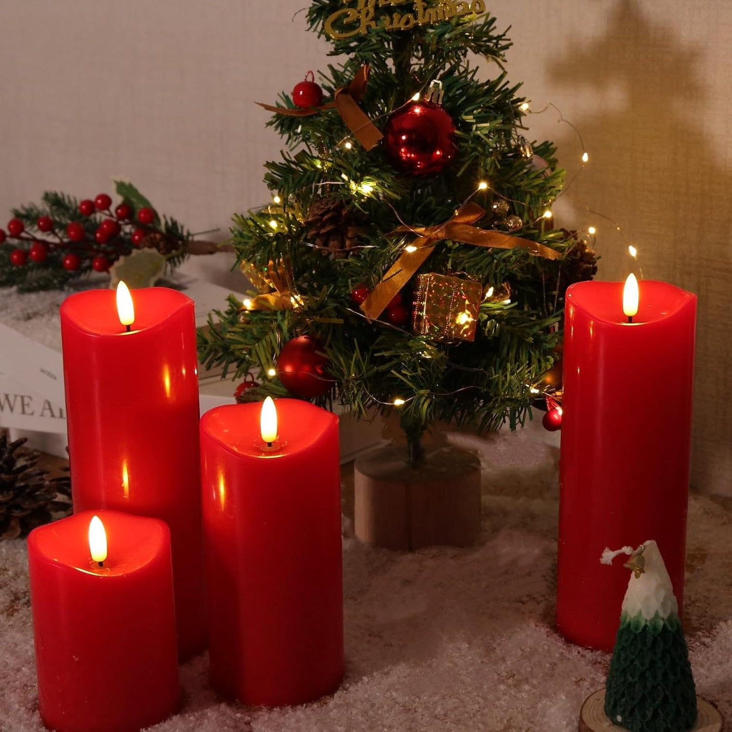 NURADA Outdoor Flameless Candles with Remote Timer - Waterproof Realistic Flickering LED Pillar Electric Battery Operated Fake Candle for Home Wedding Christmas Decor - 2 Pack Red(D3”H6”6”)