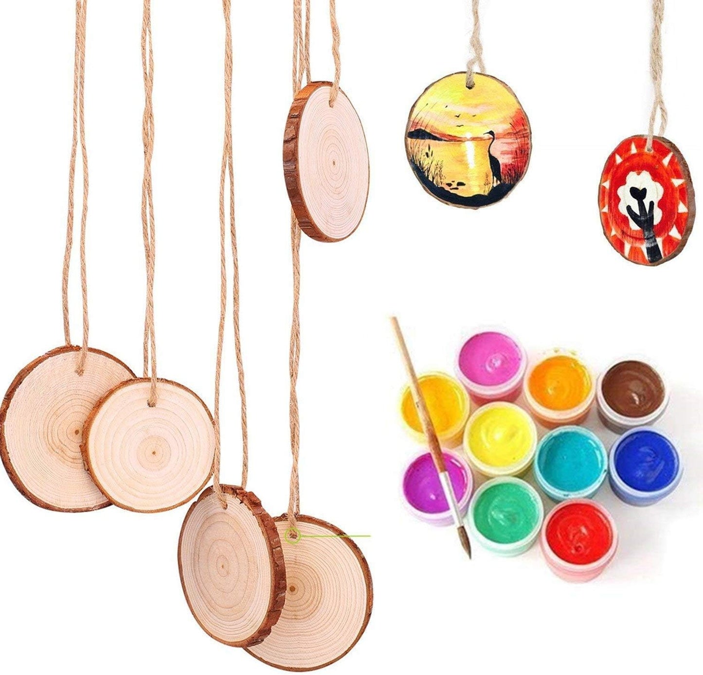 Natural Wood Slices TICIOSH 50 Pcs 2.4-2.8 inches Craft Unfinished Wood kit Predrilled with Hole Wooden Circles for DIY Crafts Wedding Decorations Christmas Ornaments Arts Wood Slices
