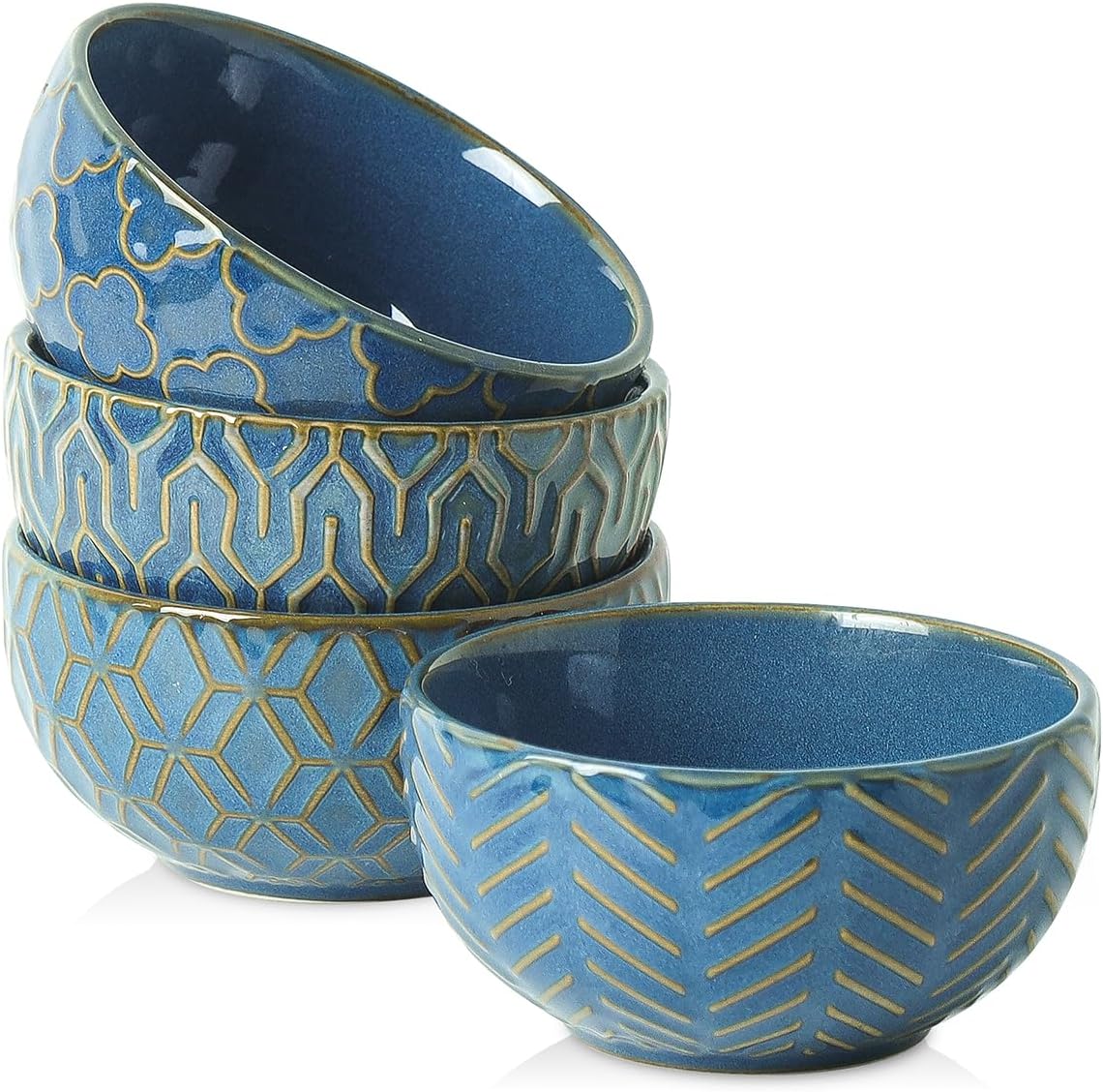 Sureasy Mini Ceramic Dipping Bowls – 4 oz, 3.5 Inch Small Bowls for Sauces & Side Dishes, Microwave & Dishwasher Safe, Set of 4, Blue