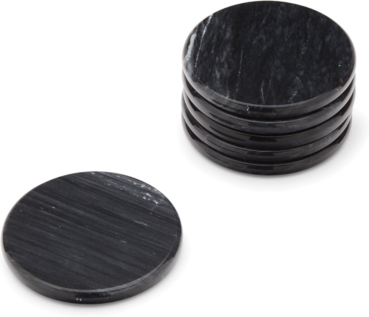 Fox Run Natural Polished Marble Coasters, Set of 6 Black Coasters