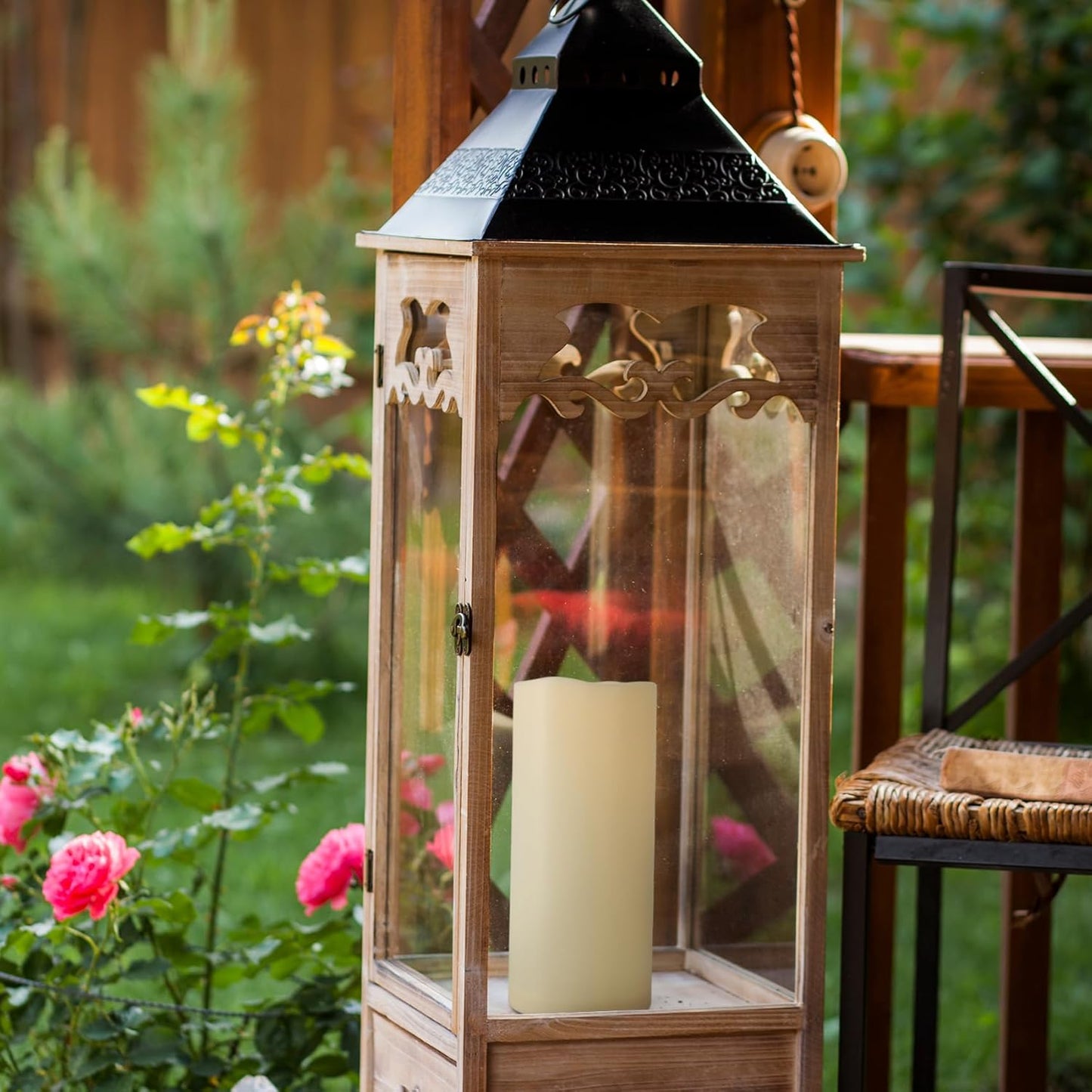 4" x 10" Large Outdoor Flameless Candles with Remote and Timer, Flickering Battery Operated LED Flameless Pillar Candles for Lantern, Porch, Patio, Ivory, 1 Pack