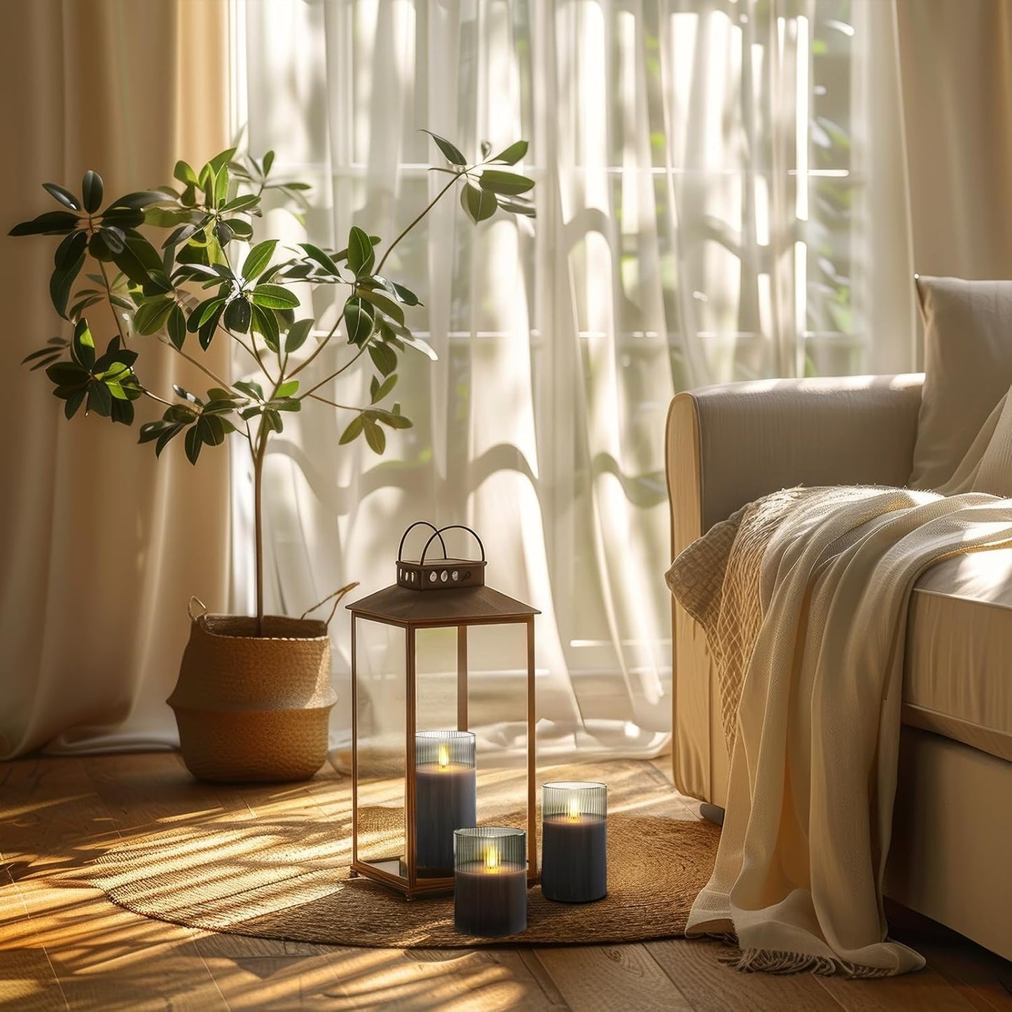 Amagic Grey Flameless Candles with Remote, Battery Operated Candles with Timer, Ribbed Glass LED Pillar Candles with Flickering Flame for Spooky Halloween Party Decor, Real Wax, Set of 3