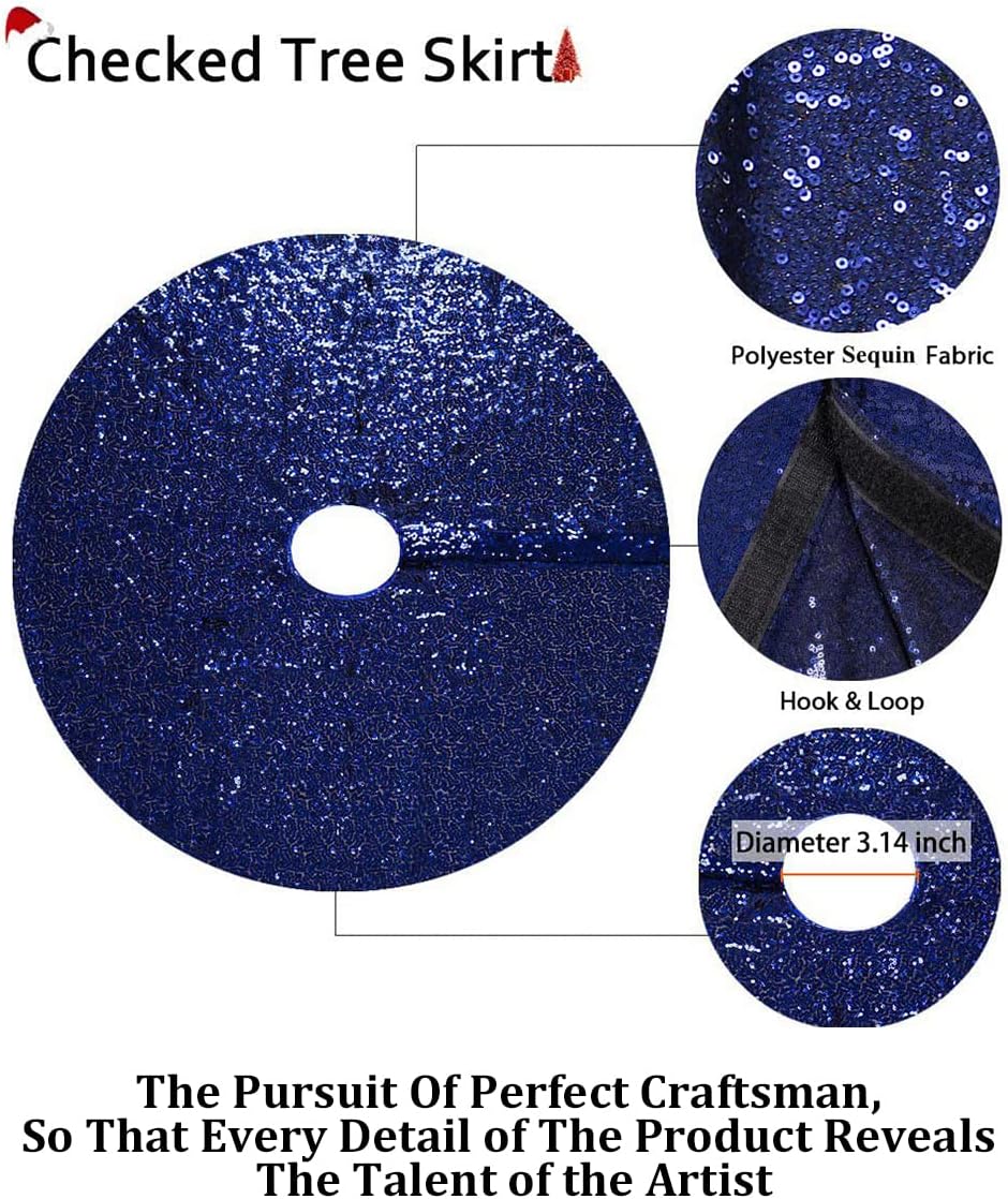 Partisout 24-inch Navy Blue Sequin Tree Skirt Christmas Skirt Tree Navy Blue 24in Xmas Tree Skirt Rustic Tree Skirt Sparkle Christmas Tree Skirt for Party Wedding Plam Decorations-191024