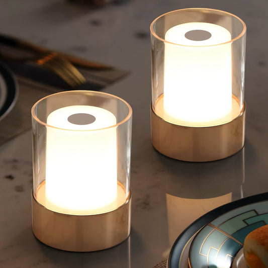 4" Mini Dining Table Light 2 Pack for Buffet Restaurant, Outdoor Waterproof Lamps for Bathroom Camping, Rechargeable Cordless Table Lamp for Bar, Touch Warm Night Light for Nursery Baby (Gold)