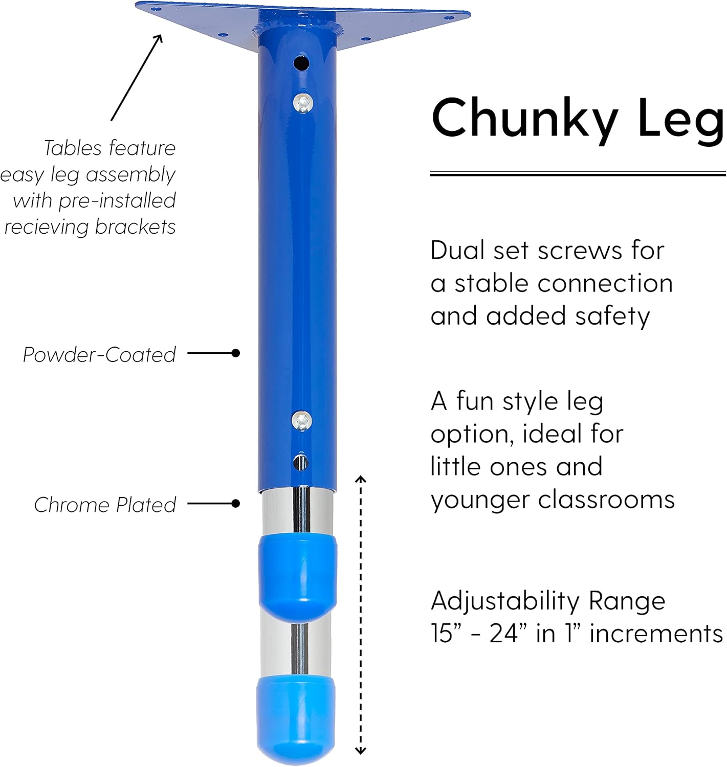 Factory Direct Partners FDP Rectangle Activity School and Classroom Kids Table (24 x 72 inch), Chunky Toddler Legs, Adjustable Table Height 15-24 inches - Maple Top and Blue Edge