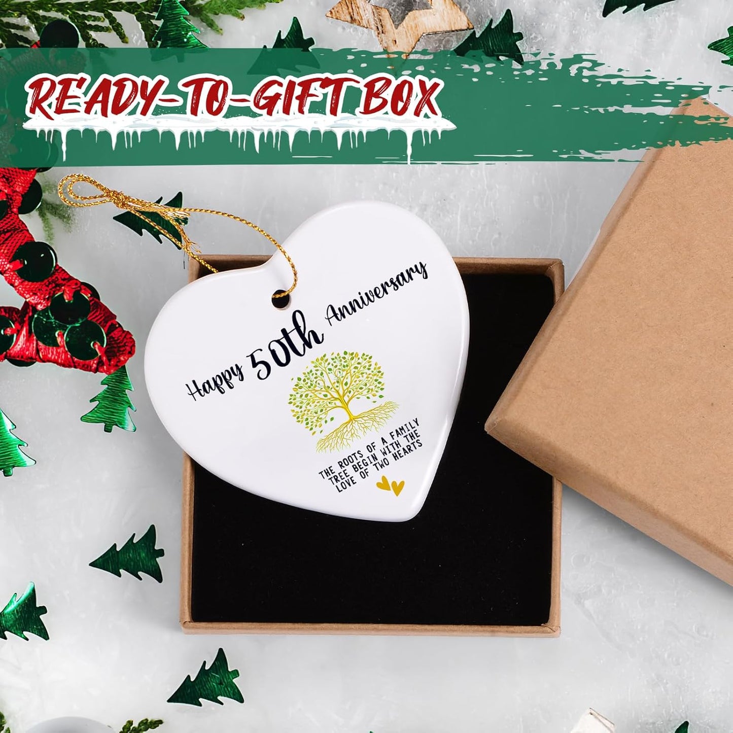 Personalized Wedding Anniversary Ornament 2025, Custom Year Wedding Ornament Gifts for Couple Parents, Heart Ceramic Personalized Christmas Ornaments Decoration