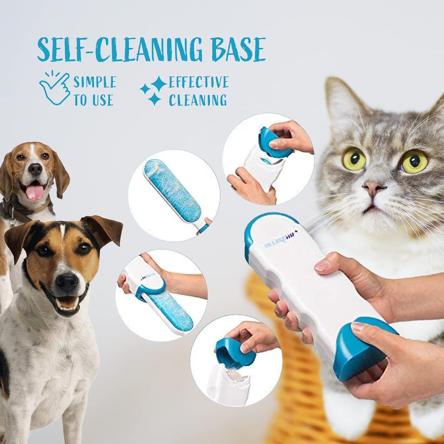 Lint Brush and Pet Hair Remover for Laundry, Clothes, Couches, Car Seats, Furniture and Fabric. Reusable Dog and Cat Fur Wizard Hair Removal Brush. ALLISTAR (Sky Blue)