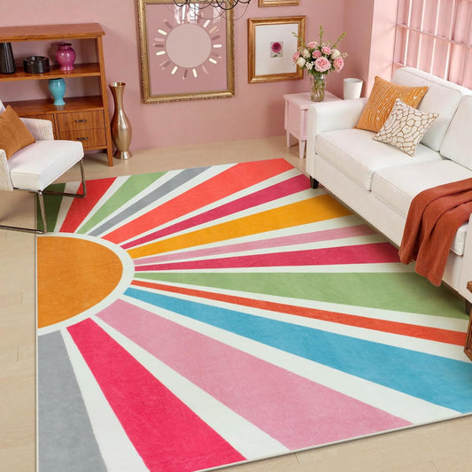 STARUIA Boho Machine Washable 6x9 Area Rugs for Living Room, Soft Non-Slip Large Sun Rainbow Nursery Kids Rug for Bedroom, Colorful Throw Rug Carpet for Classroom Office Dining Room(Color,6'x9')