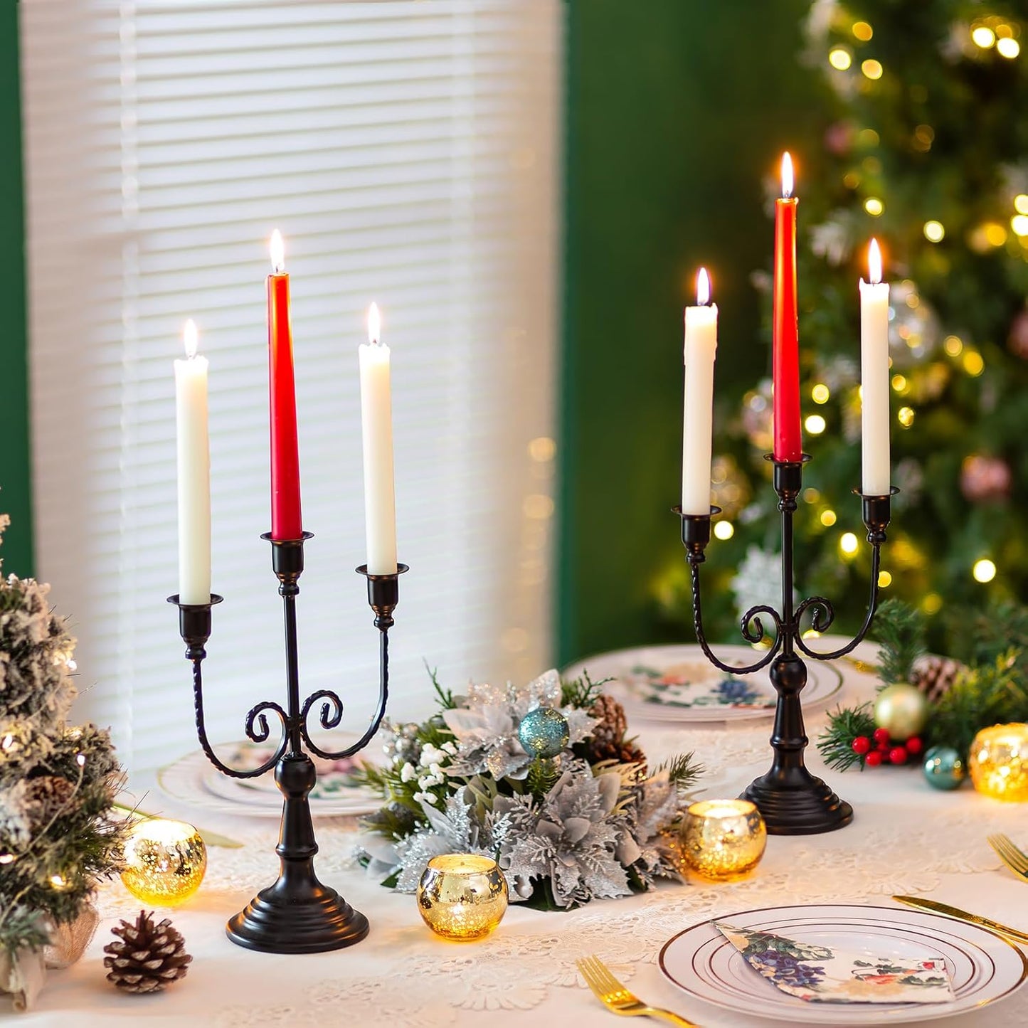 Sziqiqi Candle Holders 3-Arms Candelabra - Black Halloween Candelabras Metal Candleholder Stands Decoration for Thanksgiving Christmas