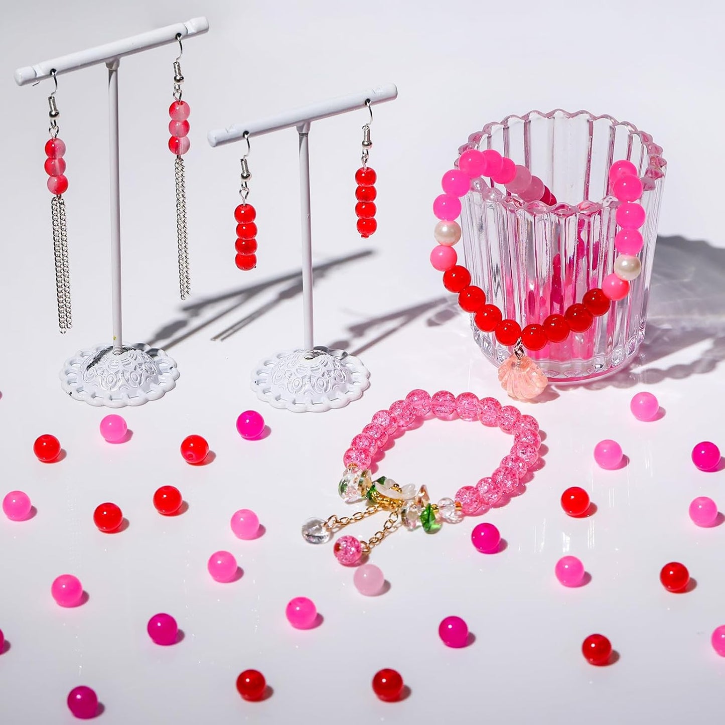 XSEINO About 1200PCS 6mm Glass Beads Bracelet Making Kit,24 Assorted Red and Pink Series Colorful Crystal Beads for Bracelet and Jewelry Making and DIY Crafts,Friendship Bracelets