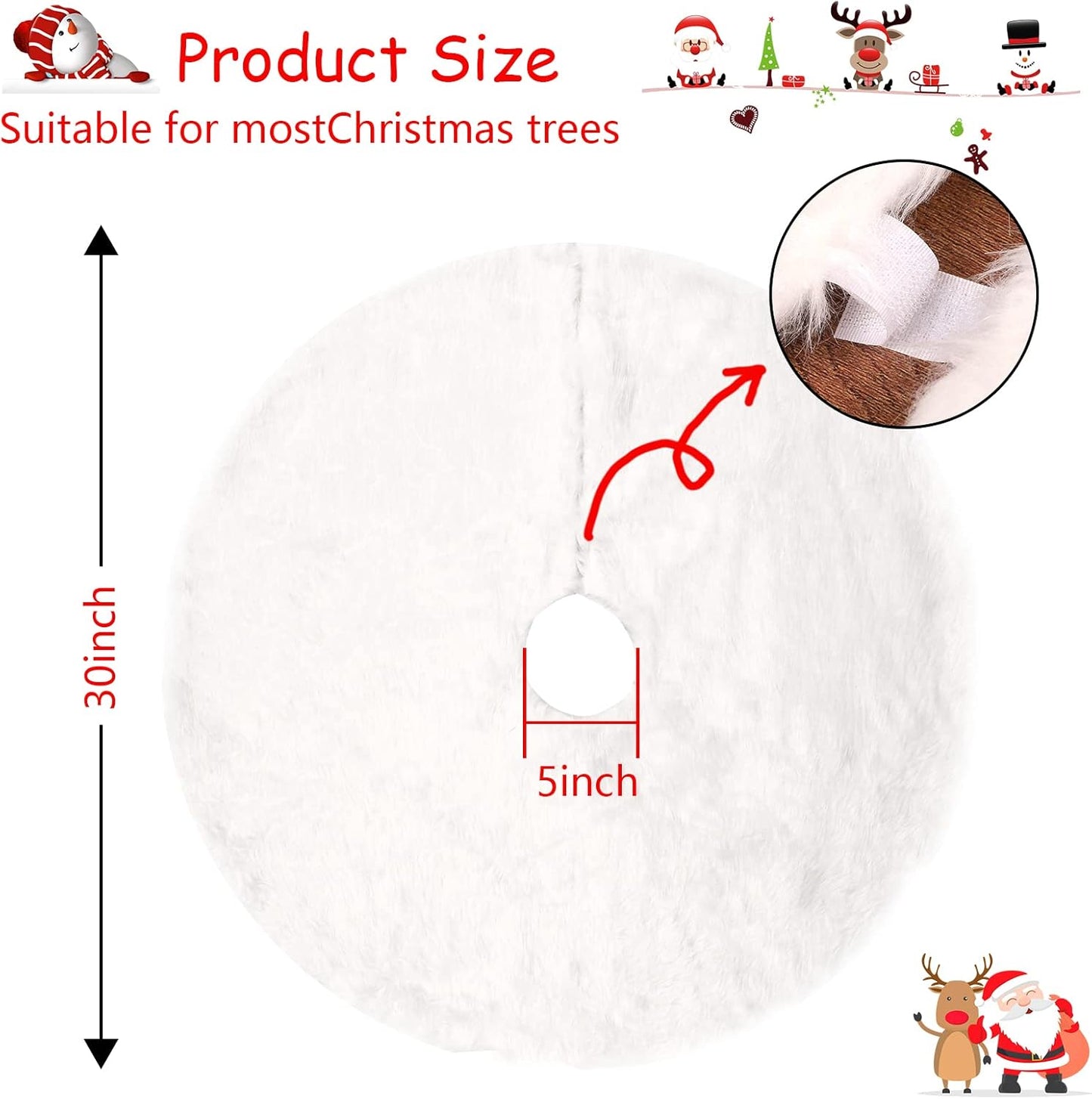 N&T NIETING 30 Inch Luxury Faux Fur Christmas Tree Skirt Soft Snow White Tree Mat Christmas Decorations Xmas Holiday Tree Skirts