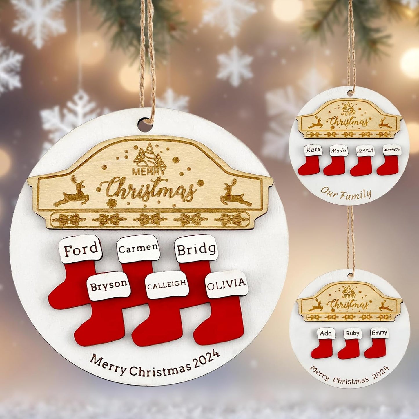 Personalized Christmas Ornaments 2025 with Names,1-7 Names Custom Ornaments for Christmas Tree Personalized Xmas Ornament Gifts for Family