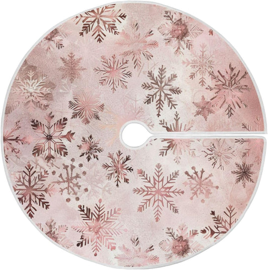 Christmas Tree Skirt, 36 Inch Seamless Pattern Rose Gold Snowflakes Xmas Tree Skirt for Christmas New Year Party Decorations Christmas Tree Mat