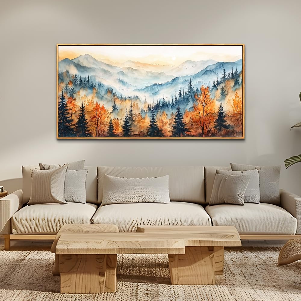 KELIYUAN Large Canvas Wall Decor For Living Room Wood Framed Wall Art For Bedroom Office Farmhouse Murals Abstract Mountain Forest ainting Wall Pictures Restaurant Modern Room Home Decor 30"X60"