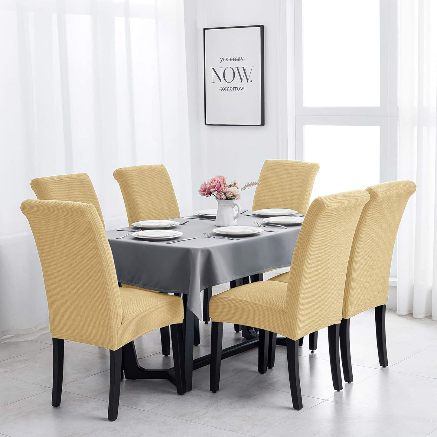 Joccun Chair Covers for Dining Room Set of 4,Dining Chair Slipcovers Stretch Dining Room Chair Covers Seat Protector,Washable Parsons Chair Cover for Home,Hotel(Parmesan,4 Pack)