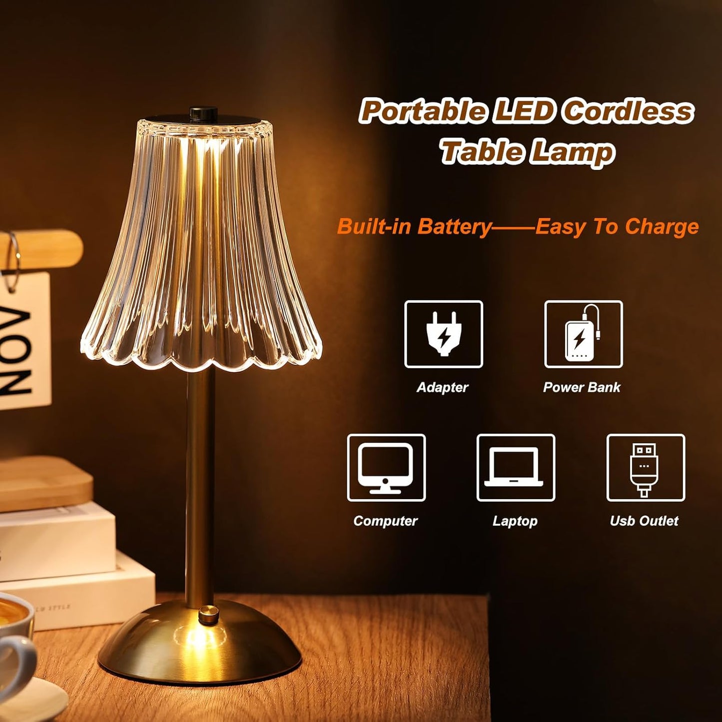 Liliful 6 Pcs LED Portable Cordless Table Lamp Touch Battery Operated Rechargeable Desk Lamp 3 Color Dimmable for Bedroom Living Room Dining (Rose Style,Gold)