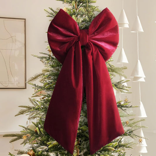Christmas Decorations - Christmas Bows - 36x18 Inches Large Red Velvet Christmas Tree Topper - Burgundy Ribbon Gift Bows - Xmas Decor for Indoor Outdoor Home Wreaths Mantle Front Door Porch Wedding