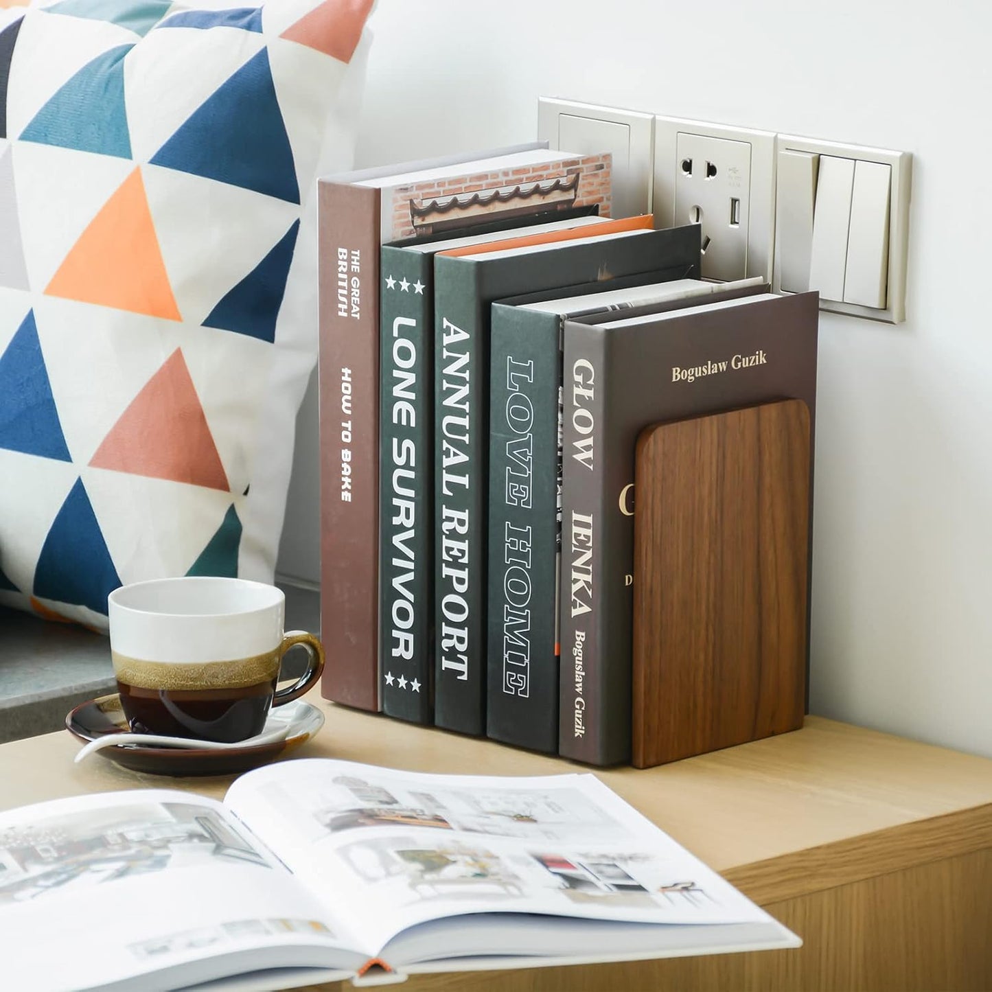 Large Bookend Hold Heavy Books- 7x4x5in 2 Pack Wood Bookends for Heavy Books Heavy Duty Walnut Book Ends for Men Wood Bookends for Office Desk Non-Skid